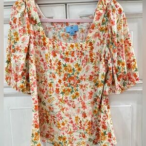 CeCe Multicolor Floral Blouse with Puff Sleeves Sz M